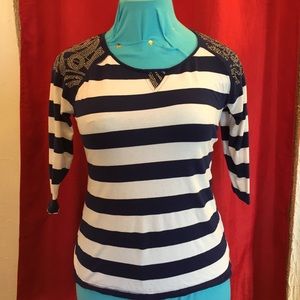 Hannah Blue and White Striped Shirt Size L